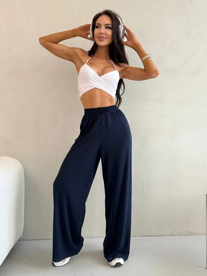 Damen Elegantes und lässiges Set aus cropped Top und weiten Hosen Drune
