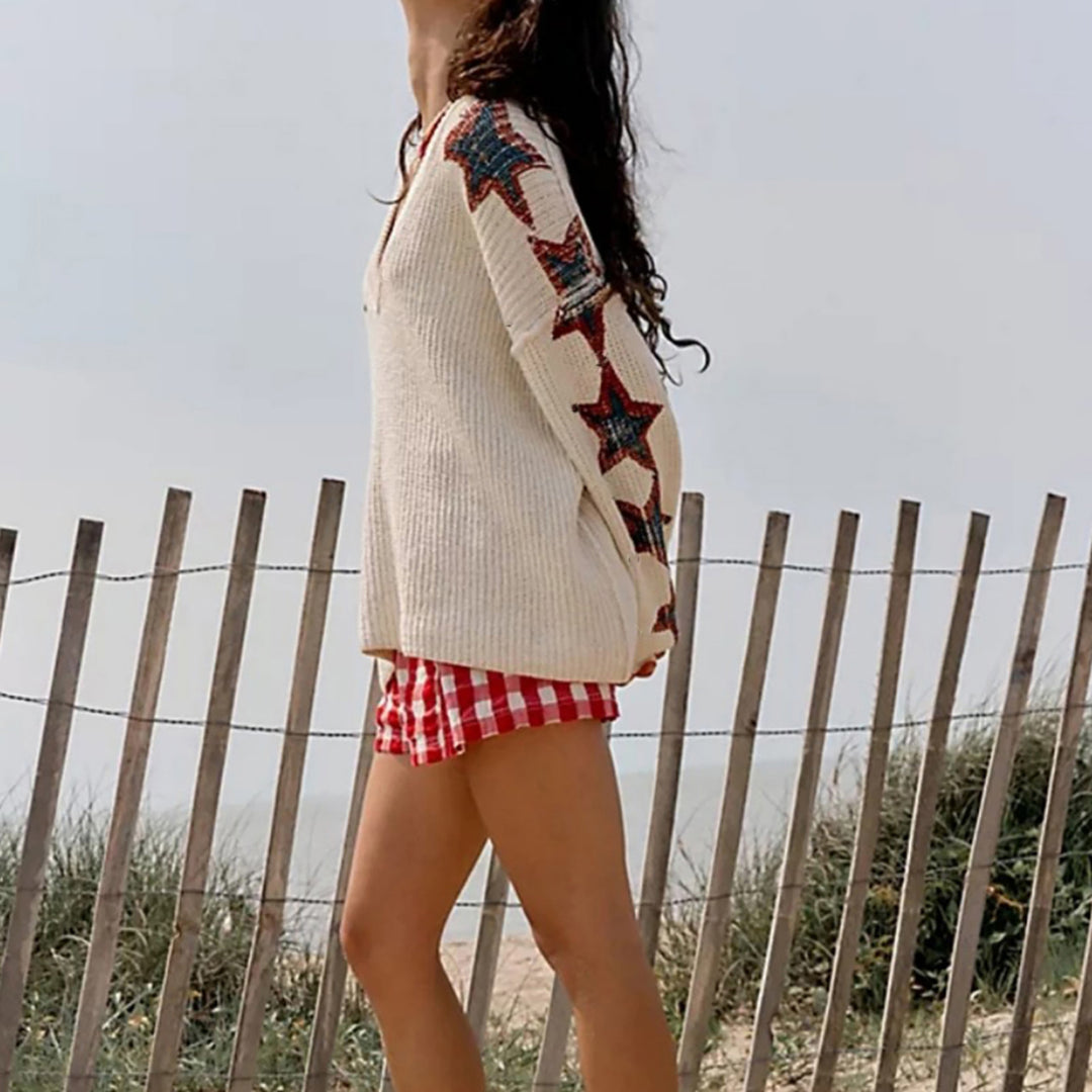 Damen Oversized Pullover mit Sternenmotiv Drune
