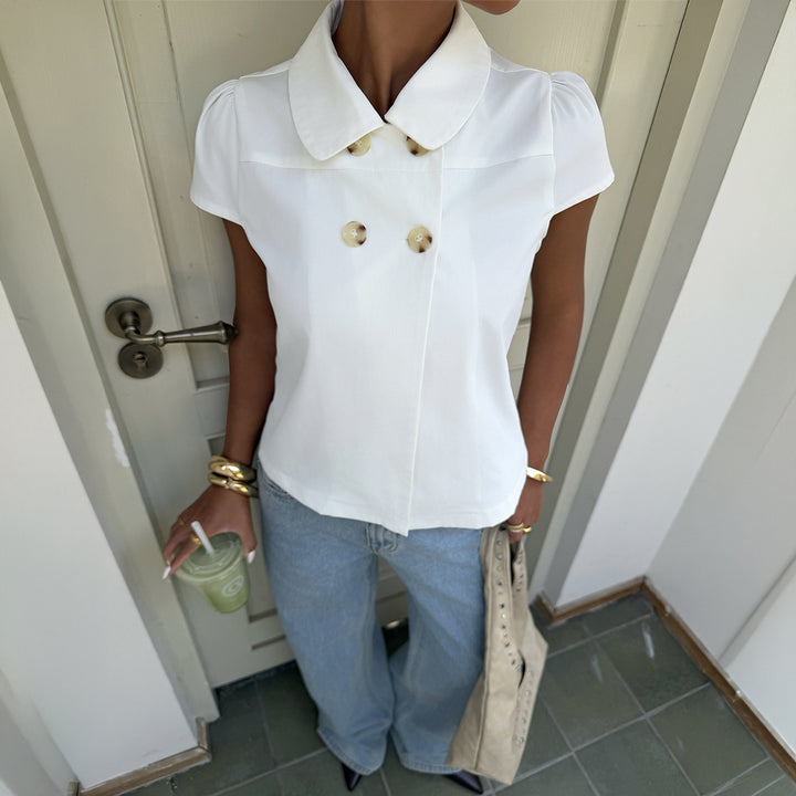 Damen elegante Bluse mit schicken Knopfdetails und Kragen Drune