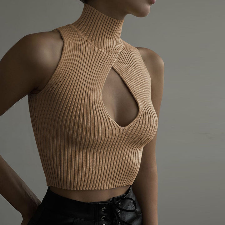 Damen Crop-Top mit hohem Kragen und tiefem Ausschnitt Drune