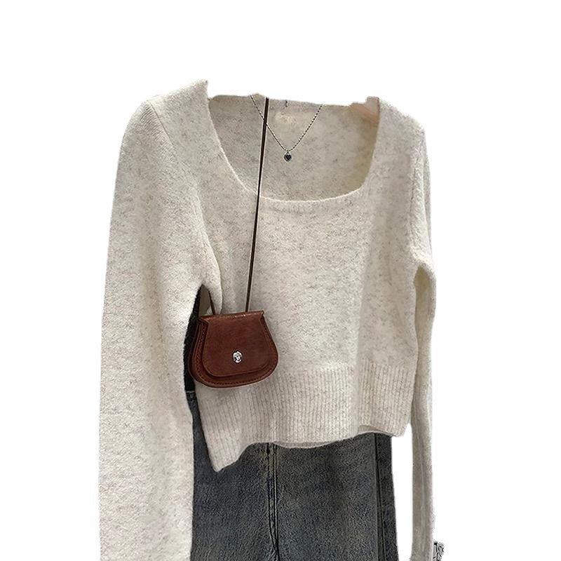 Damen modischer Pullover mit breitem Rundhalsausschnitt und feiner Struktur Drune