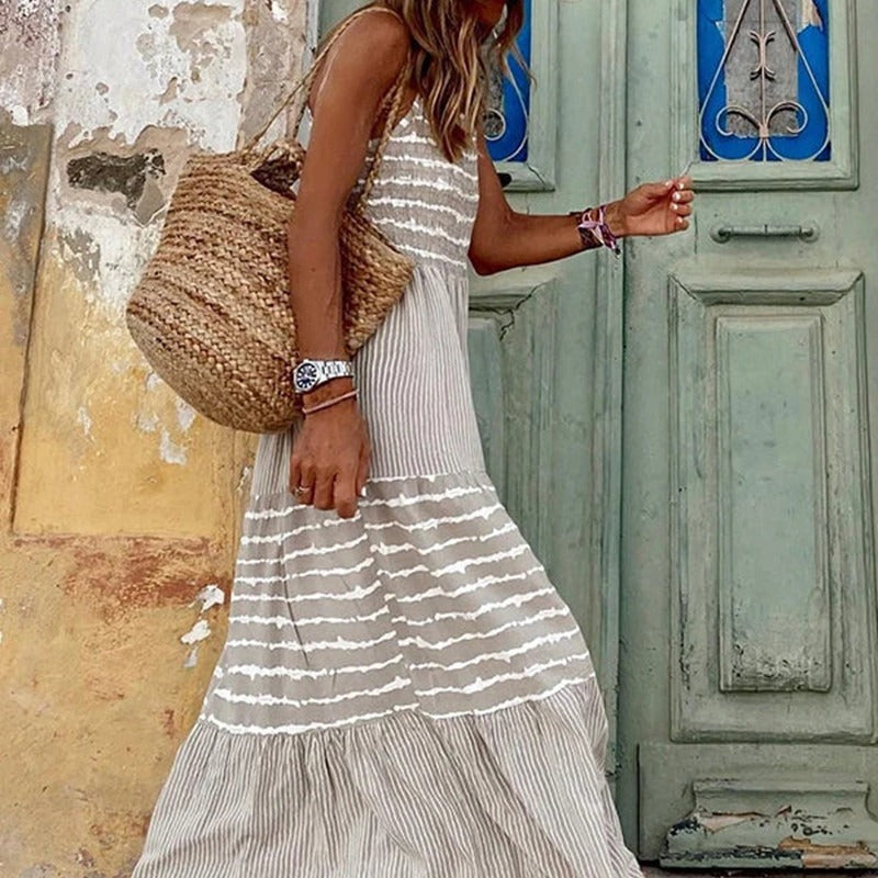 Damen Langes Sommerkleid mit eleganten Streifen von Drune