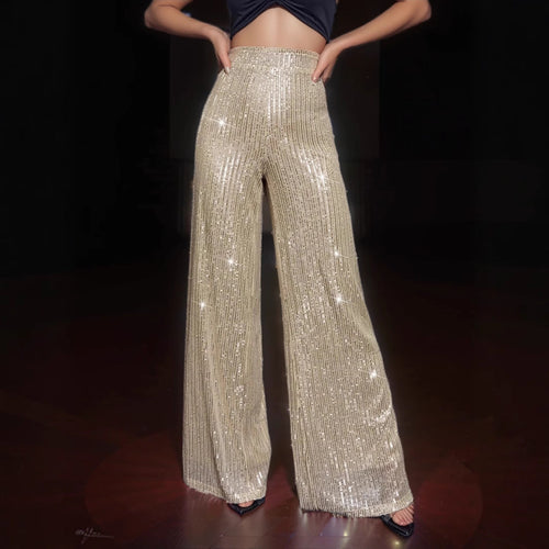 Damen Glänzende Palazzohose mit funkelndem Pailletten-Design Drune