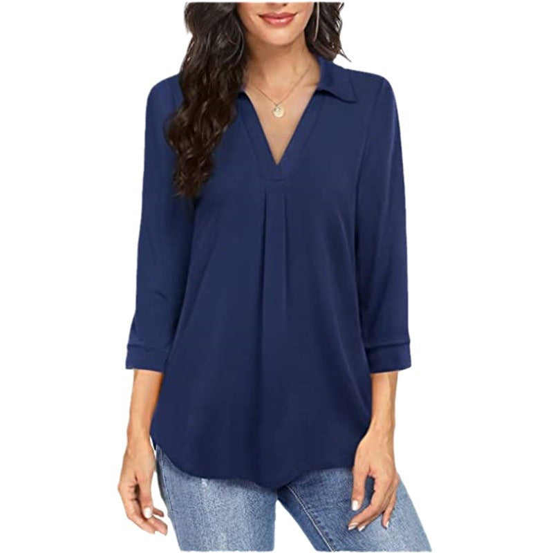 Damen Bluse mit modernem V-Ausschnitt und eleganter Faltenlegung Drune