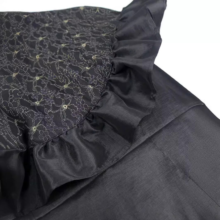 Damen Elegantes Kleid mit Spitzenoberteil und voluminösen Rüschen Drune