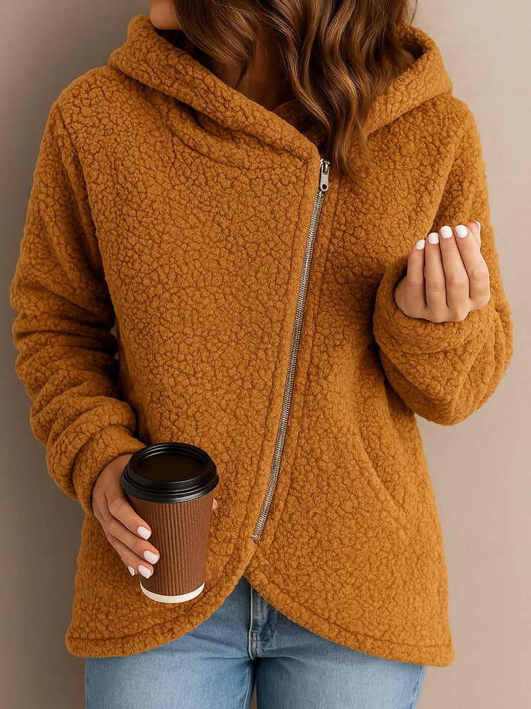 Damen Fleecejacke mit asymmetrischem Reißverschluss und Kapuze Drune