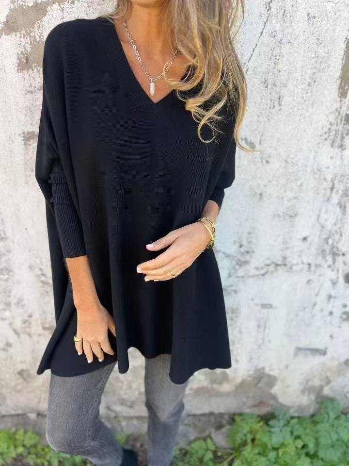Damen Oversized V-Ausschnitt Pullover im luftigen Design Drune