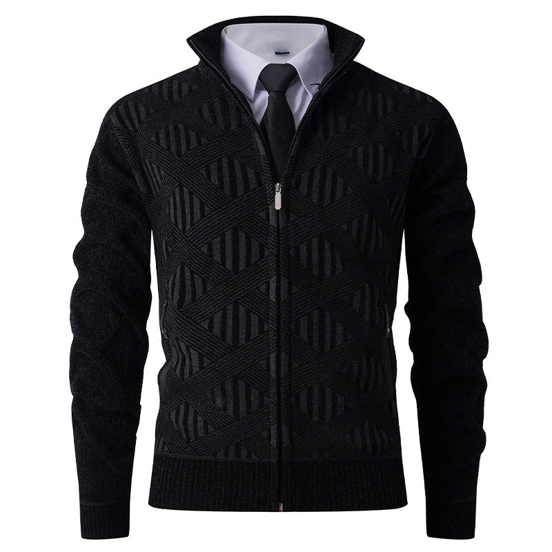 Herren Strickjacke mit strukturiertem Muster und hohem Kragen Drune