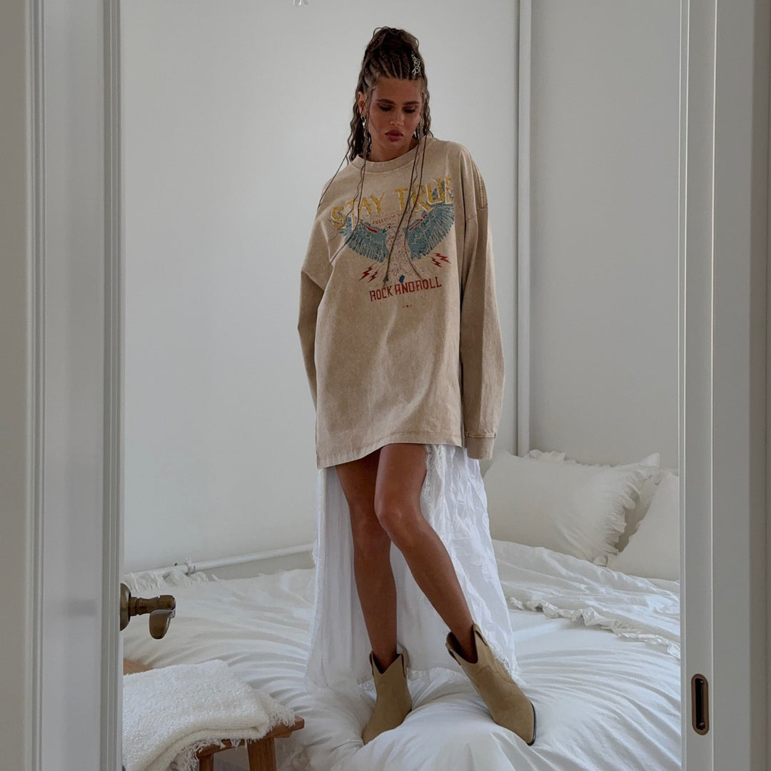 Damen Oversized Sweatshirt mit grafischem Print und lässigem Schnitt Drune