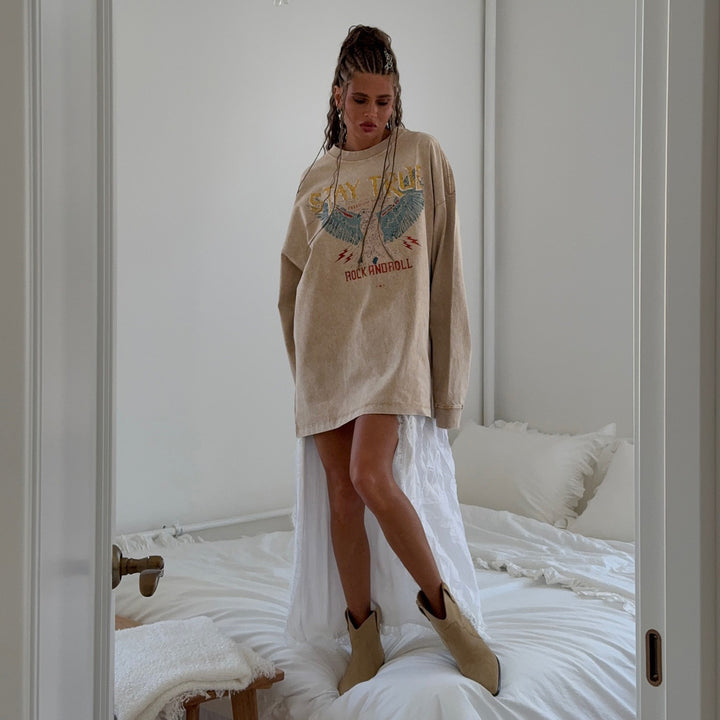 Damen Oversized Sweatshirt mit grafischem Print und lässigem Schnitt Drune