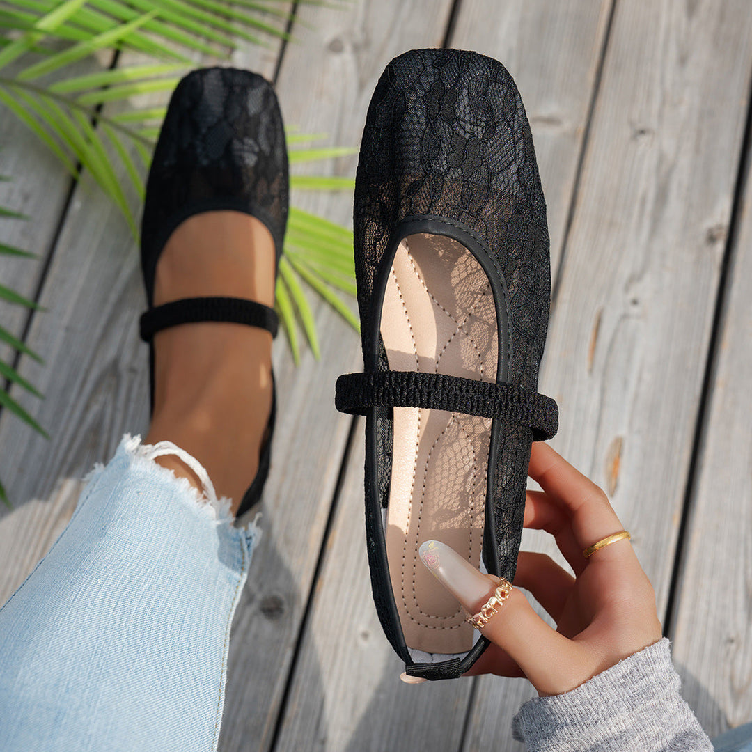 Damen elegante Ballerinas mit floralen Applikationen und rutschfester Sohle Drune