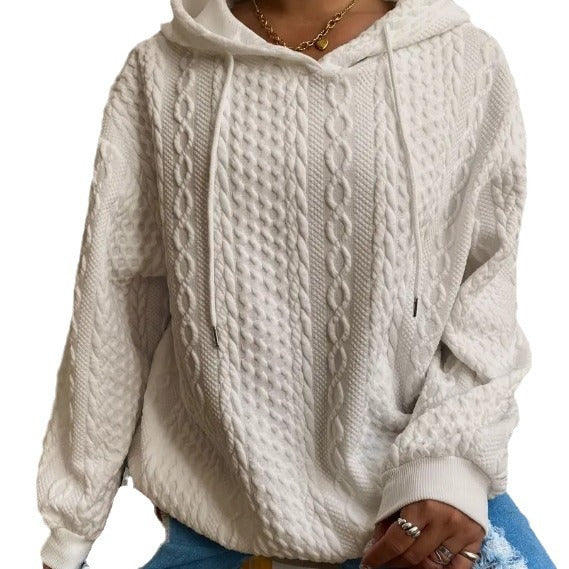 Damen Oversized Strickpullover mit kreativem Kabeleffekt und Kapuze Drune