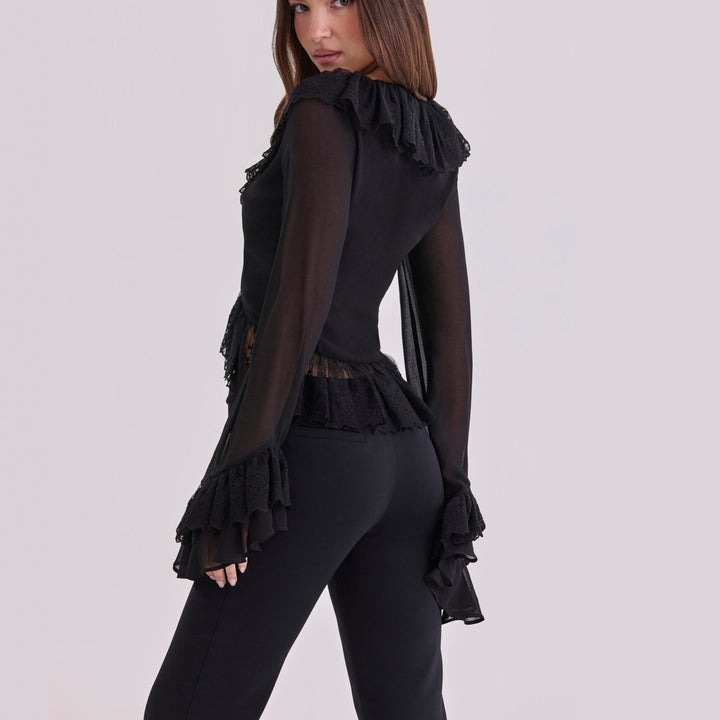 Damen Chiffon-Bluse mit Spitzenbesatz Drune
