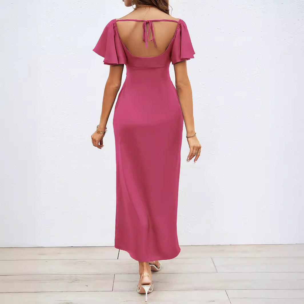 Damen Elegantes Off-Shoulder Maxikleid mit elastischem Rock und Rüschendetails Drune