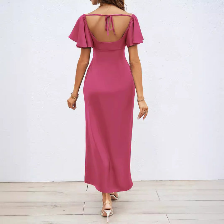 Damen Elegantes Off-Shoulder Maxikleid mit elastischem Rock und Rüschendetails Drune