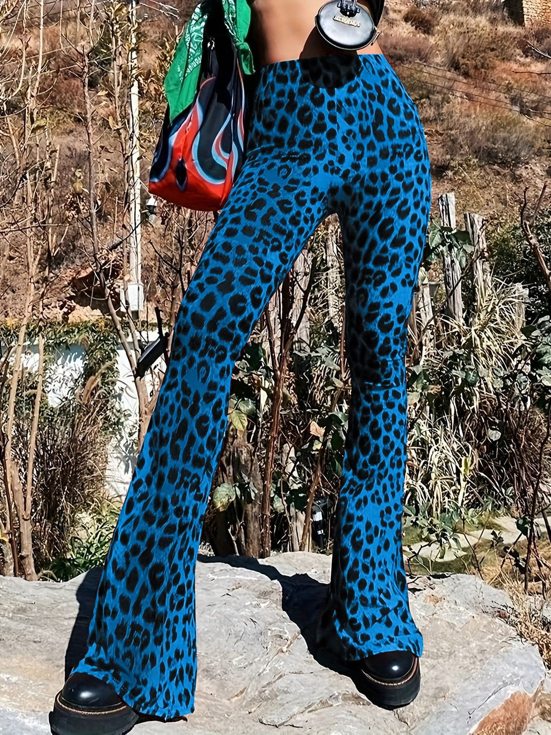 Damen Flared Leopardenmuster-Hosen Drune