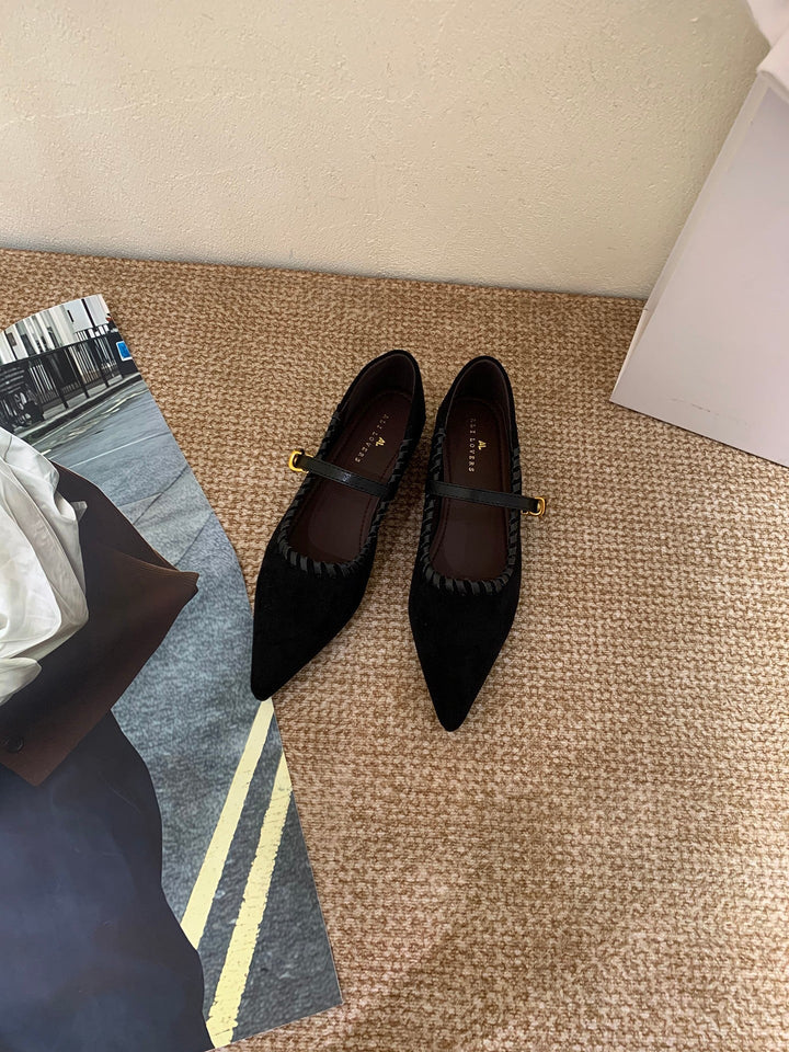 Damen elegante Schnürpumps mit modischem Riemen und spitzem Fußteil Drune