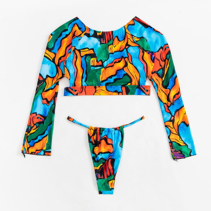 Damen Crop-Top Bikini mit langen Ärmeln und modischem Ausschnitt Drune