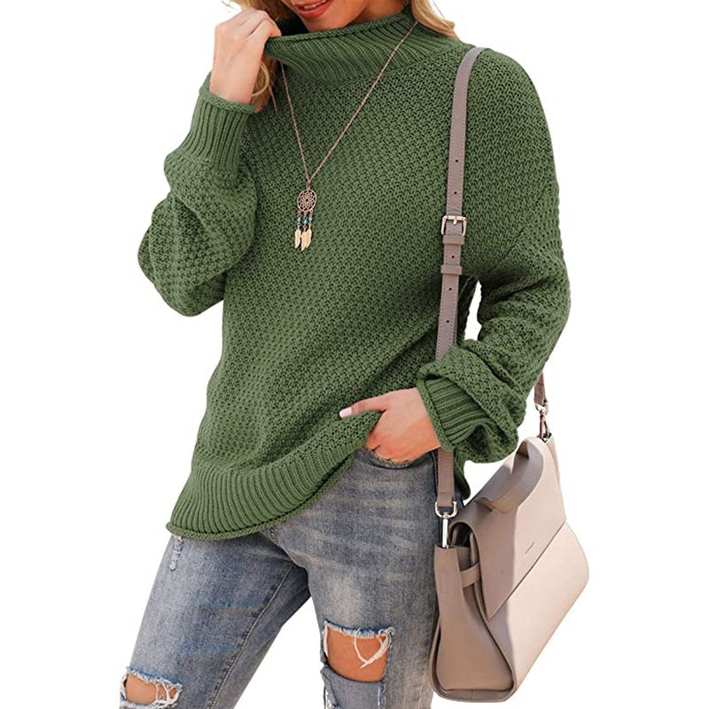 Damen Strickpullover mit hohem Kragen und grobem Muster Drune