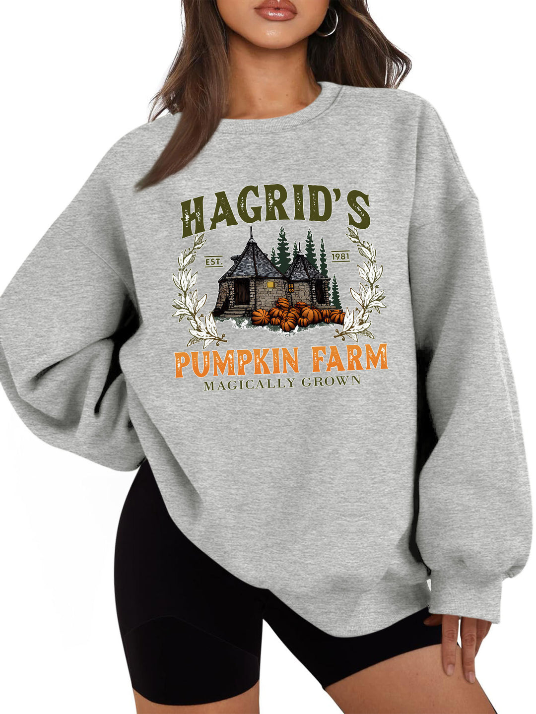 Damen Sweatshirt mit gemütlichem Rundhalsausschnitt und herbstlichem Kürbis-Motiv Drune