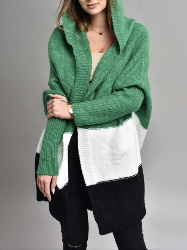 Damen Strickjacke mit Kapuze und blockfarbigem Design Drune