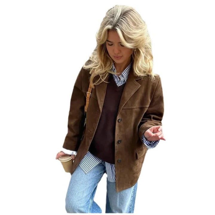 Damen lässige Wildlederjacke mit modernem Oversized-Schnitt und eleganten Details Drune