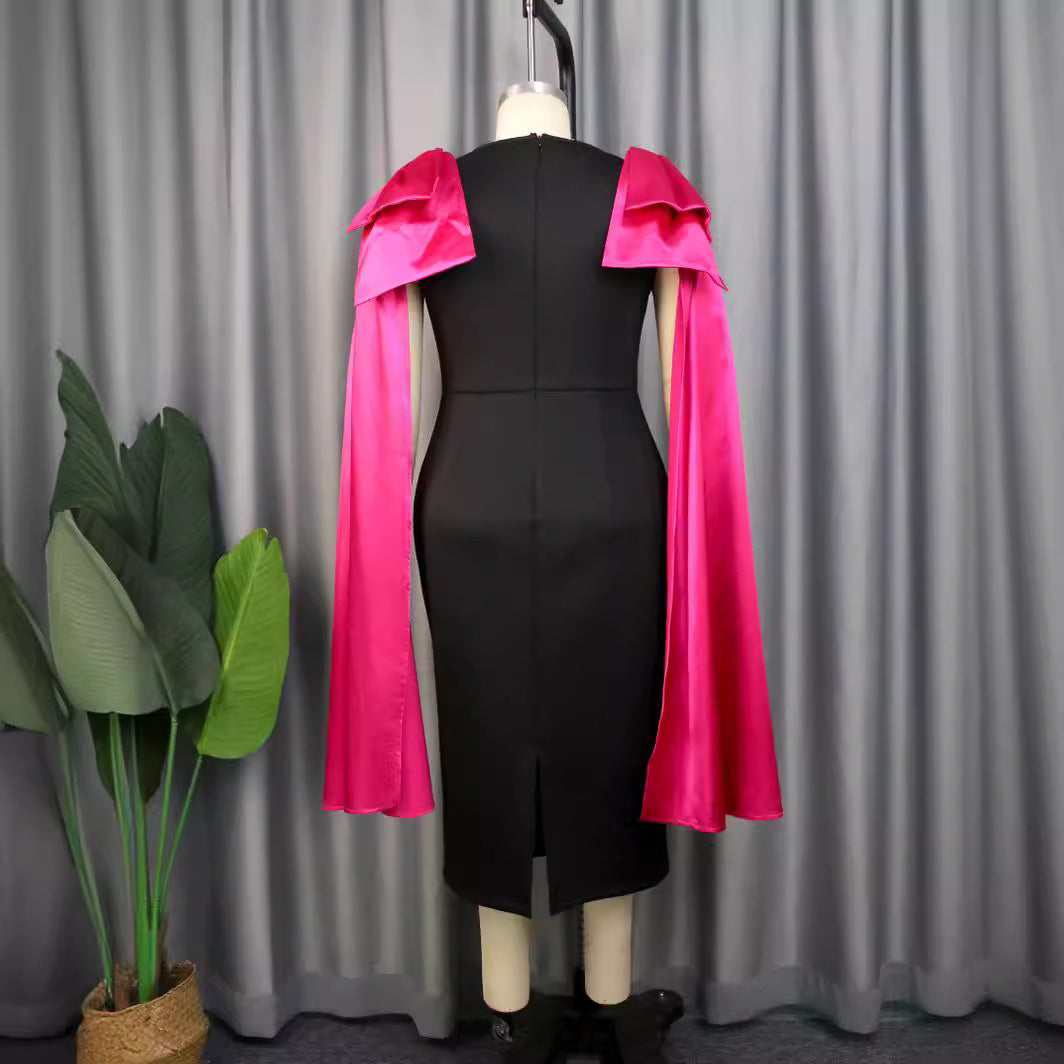 Damen Elegantes Wickelkleid mit dramatischem Cape-Ausschnitt Drune