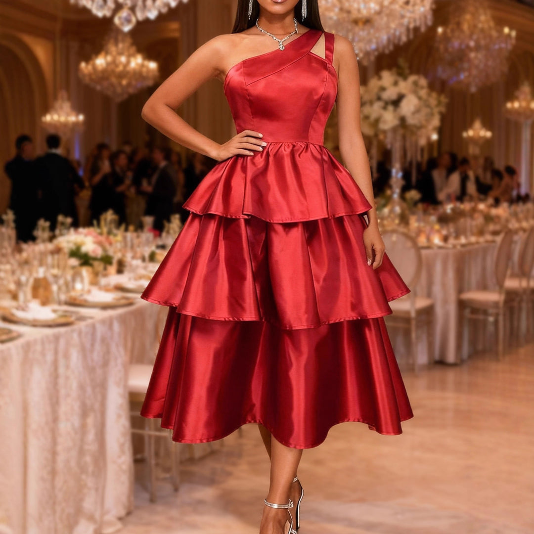 Damen festliches Wickelkleid mit voluminösem Rüschendesign Drune