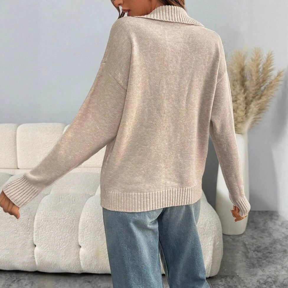 Damen kuscheliger Pullover mit Reverskragen und aufgesetzten Taschen Drune