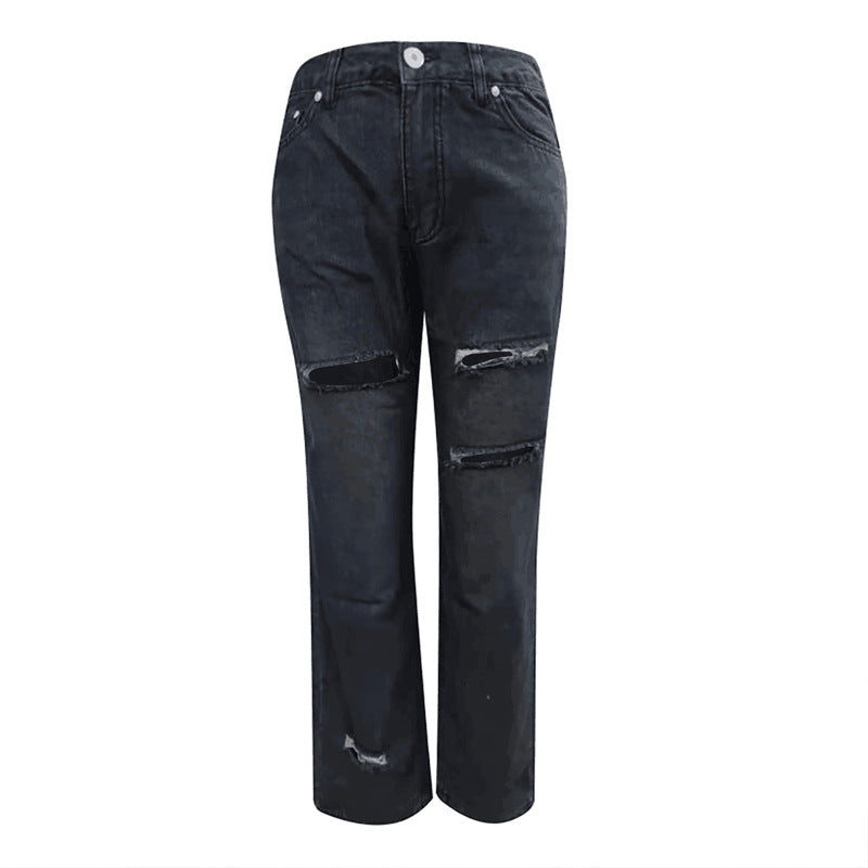 Damen modische Destroyed Jeans im lässigen Schnitt mit hohen Taschen und einzigartigen Details Drune