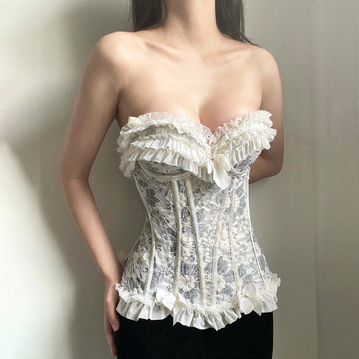 Damen Spitzen-Bustier mit Rüschendetails Drune