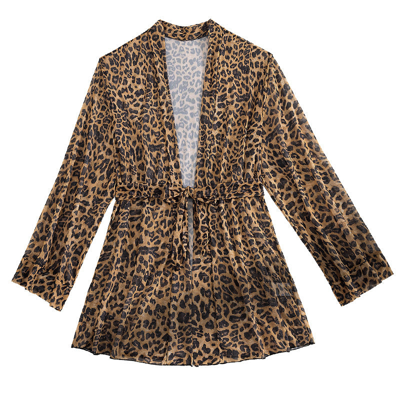 Damen luftiger Strandüberwurf mit trendy Leopardenprint Drune