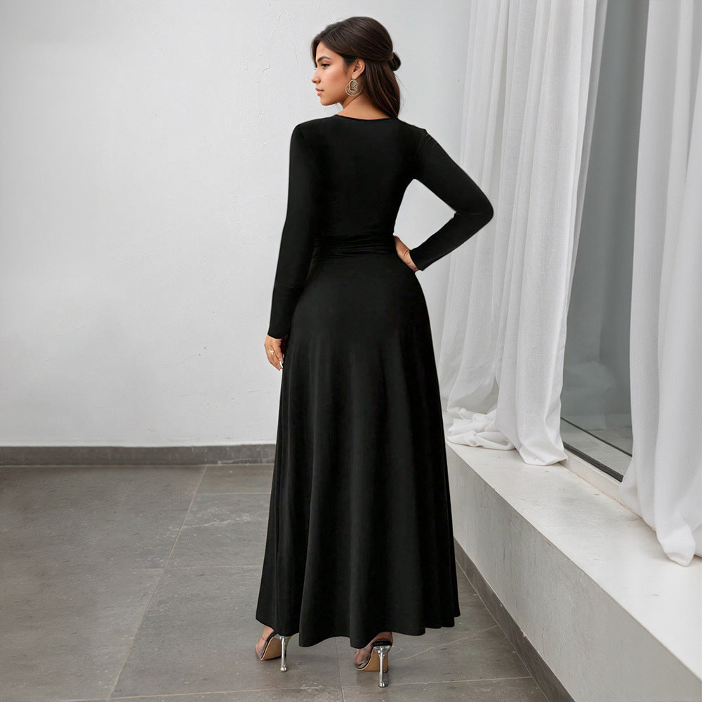 Damen Maxikleid mit elegantem V-Ausschnitt und hohem Beinschlitz Drune