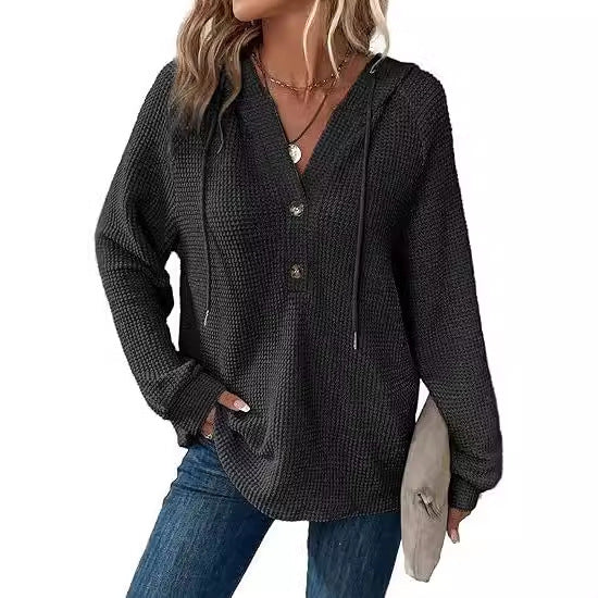 Damen lässiger Hoodie mit Knopfdetails und weit geschnittenen Ärmeln Drune