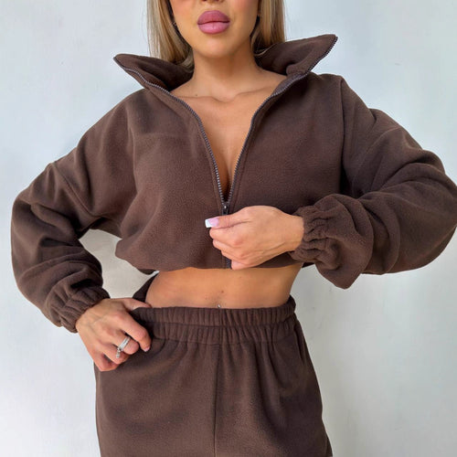 Damen cropped Fleecejacke mit Reißverschluss Drune