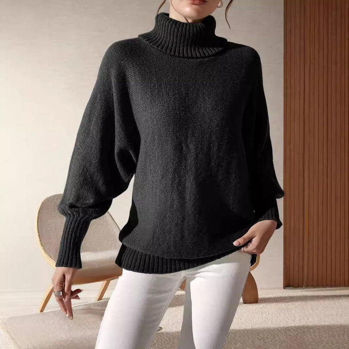 Damen lässiger Rollkragenpullover mit voluminösen Ärmeln und feinem Strickmuster Drune