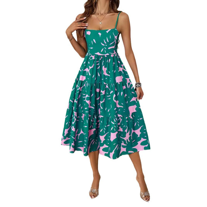Damen Knielanges Freizeitkleid im modernen Layering-Design mit buntem Muster Drune