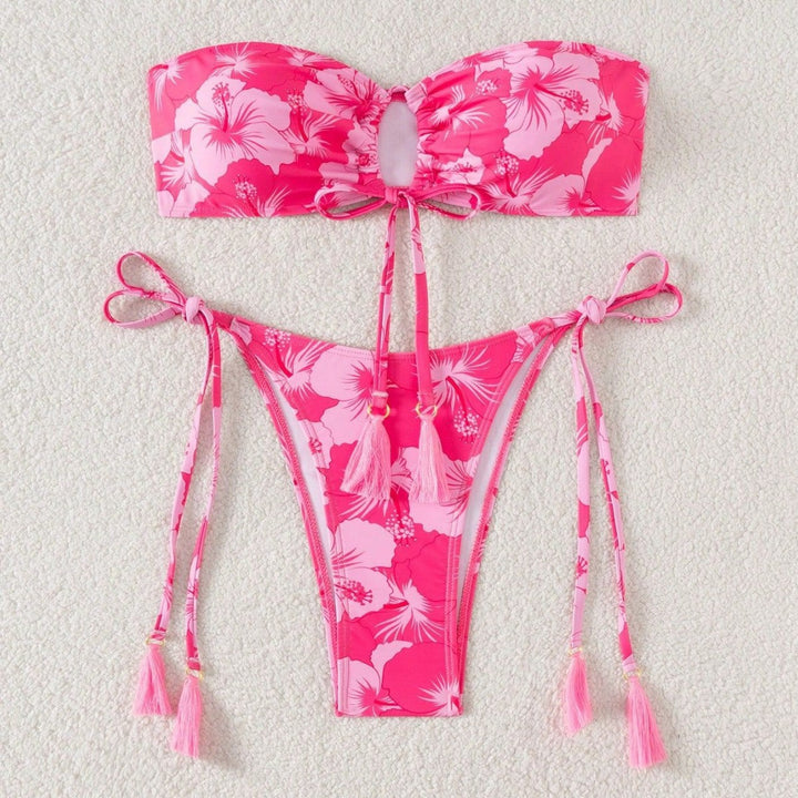 Damen Bandeau-Bikini mit stylishem Cut-Out und seitlichen Bindebändern Drune