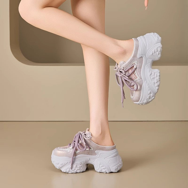 Damen Sportliche Sneakers mit hohem Plateau und atmungsaktiver Netzstruktur Drune
