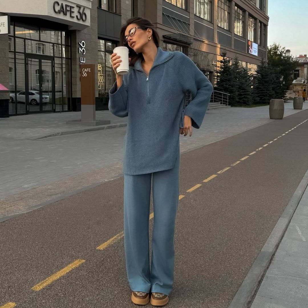 Damen Strickpullover mit eleganter Kapuze und Reißverschluss Drune