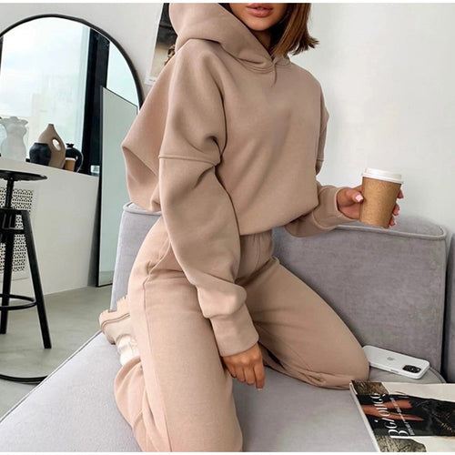 Damen nan kuscheliges Lounge-Set mit Kapuzenpullover und hoher Taillen-Jogginghose Drune