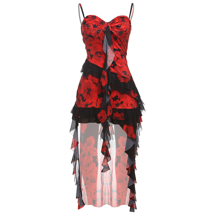 Damen Trägerloses Sommerkleid mit Chiffon-Rüschen Drune