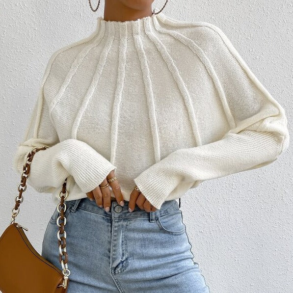Damen Pullover mit hohem Kragen und eleganten Rippdetails Drune