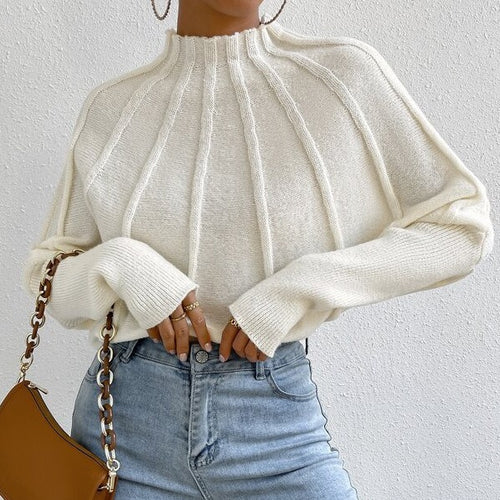 Damen Pullover mit hohem Kragen und eleganten Rippdetails Drune
