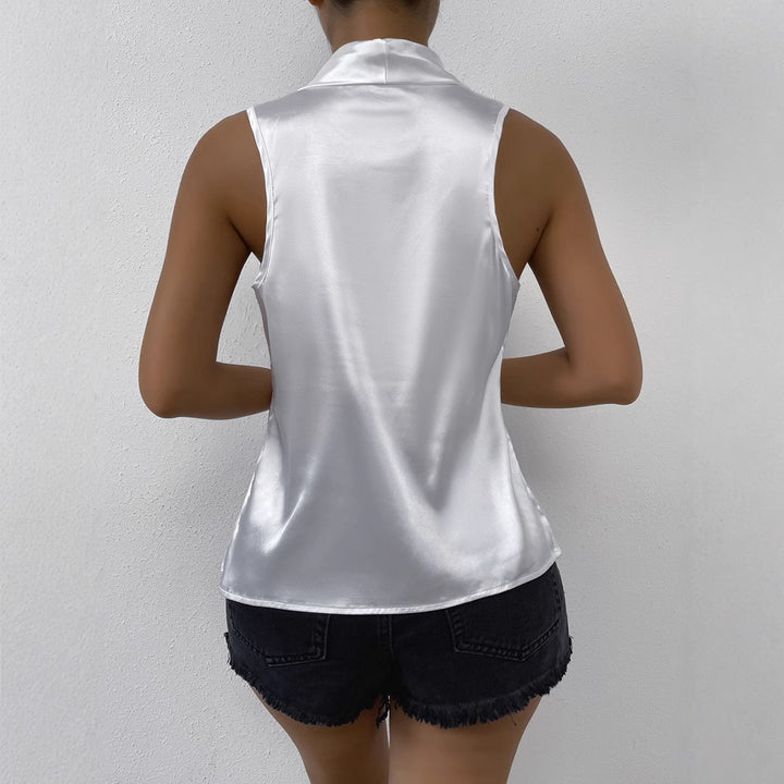 Damen elegantes Satin-Oberteil mit tiefem Wasserfall-Ausschnitt Drune