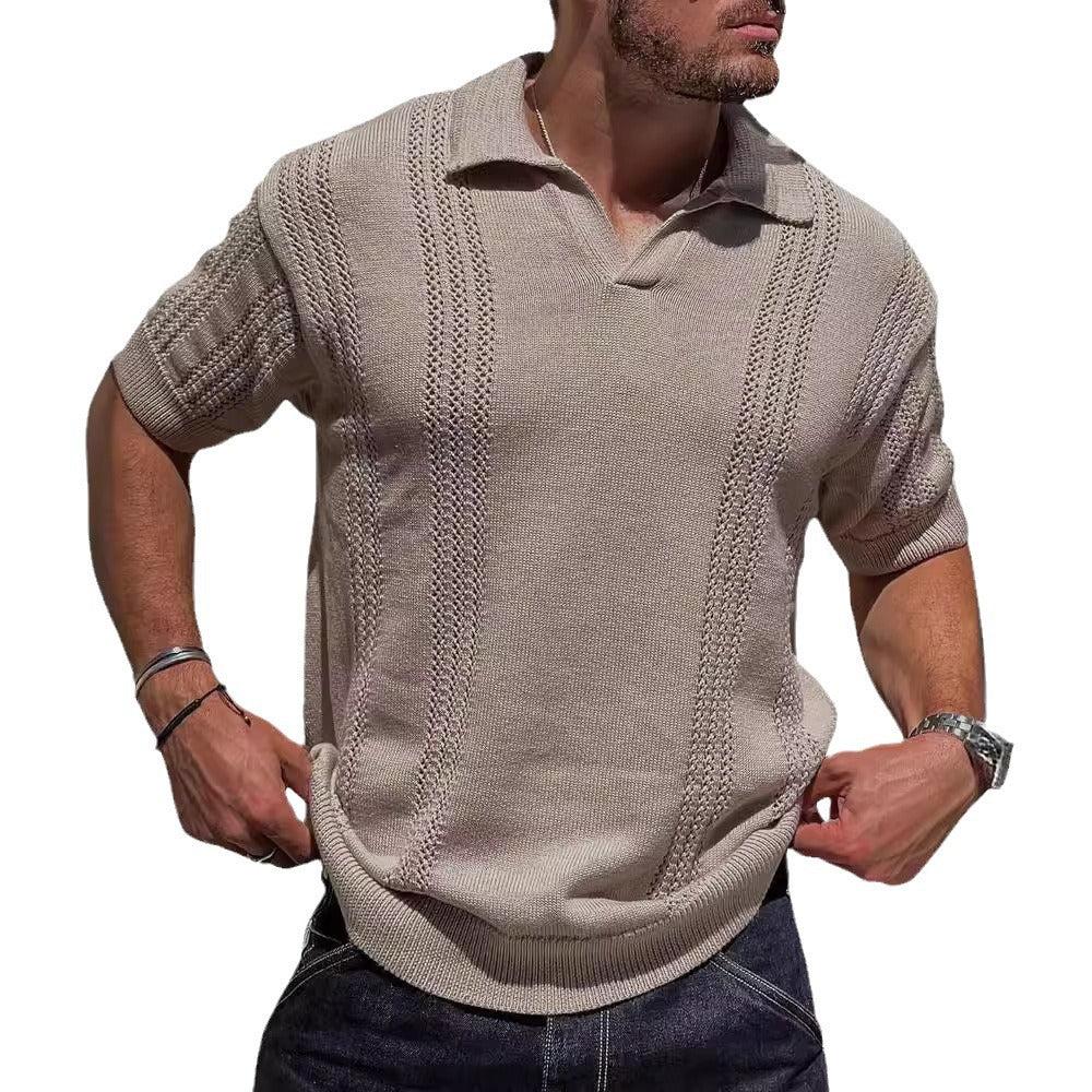 Herren Kurzarm Strickpullover mit strukturierter Oberfläche und Polokragen Drune