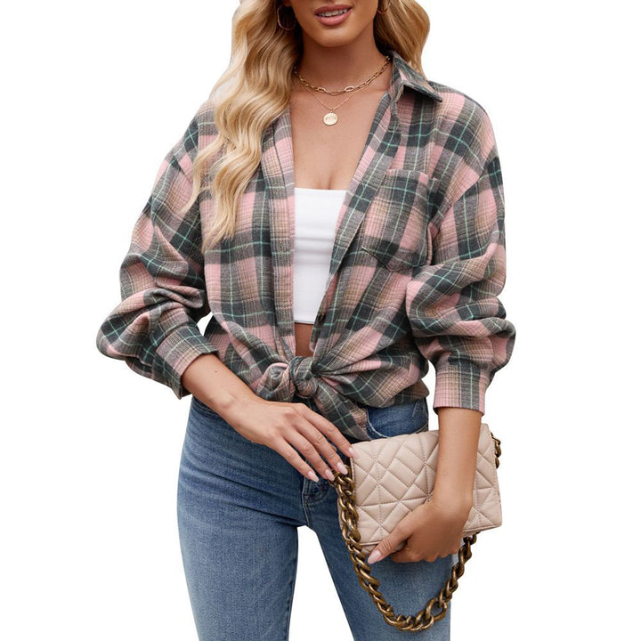 Damen Karierte Oversized Hemdbluse Drune
