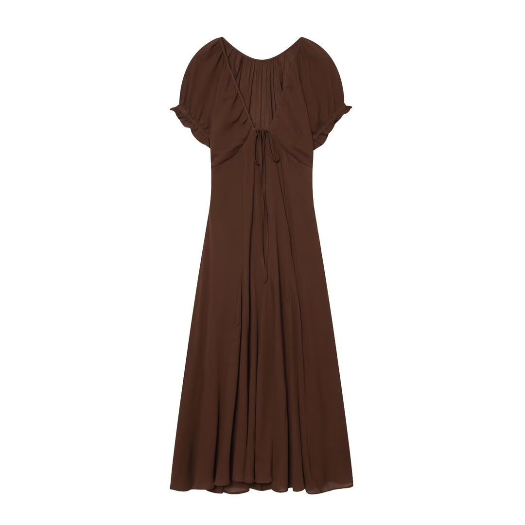 Damen Maxikleid mit fließendem Schnitt und verstellbarem Kordelzug Drune