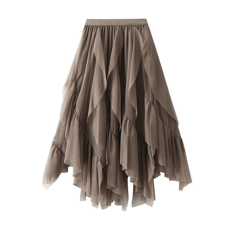Damen Voluminöser Tüllrock mit asymmetrischem Saum und mehrlagigem Design Drune