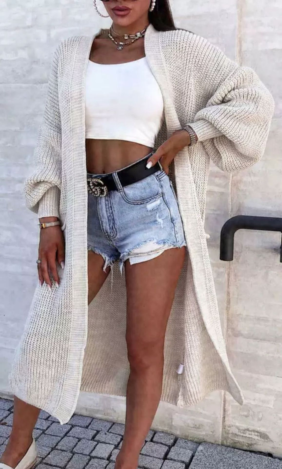 Damen Strickmantel mit weitem Schnitt und tiefen Taschen Drune